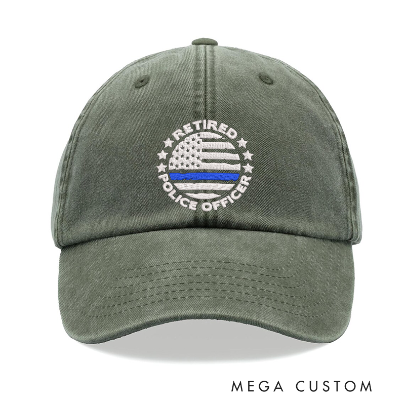 Retired Police Officer Embroidered Baseball Cap Thin Blue Line American Flag Design Gift for Retired Law Enforcement Officers
