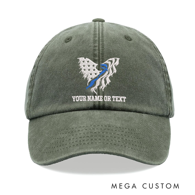Personalized Police Embroidered Baseball CapThin Blue Line Angel Wing Design Unique Gift for Law Enforcement Officers