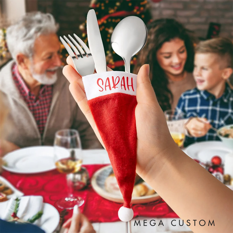 Personalized Santa Hat Table Cutlery Holder Name Place Setting Christmas Dinner Decor Party Supplies Favors for Family Friend