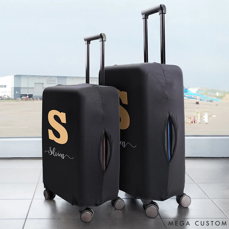 Personalized Initial Elastic Luggage Cover Protector Fits 18-32 Inches Suitcase with Name Travel Accessory Gift for Traveler