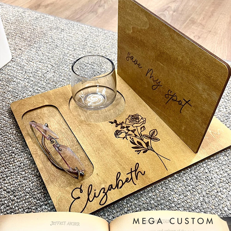 Personalized Birth Flower Wooden Book Stand Bookmark Set with Name Bookish Birthday Gift for Reader Book Lover Gift Librarian Gift