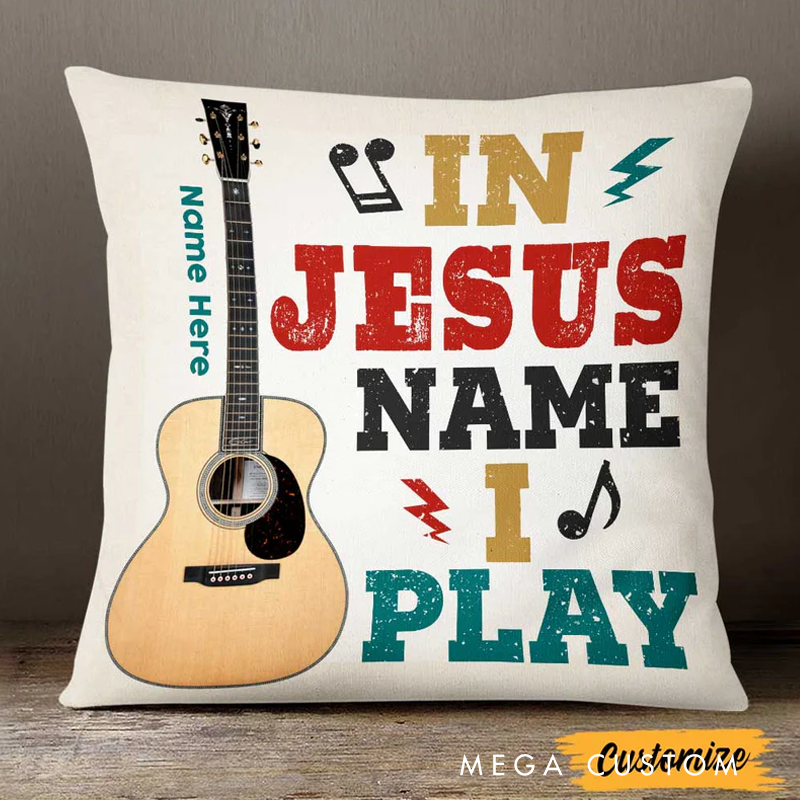 Personalized Name Throw Pillow in Jesus Guitar Name I Play Pillow for Music Lover Guitar Lovers Custom Gift