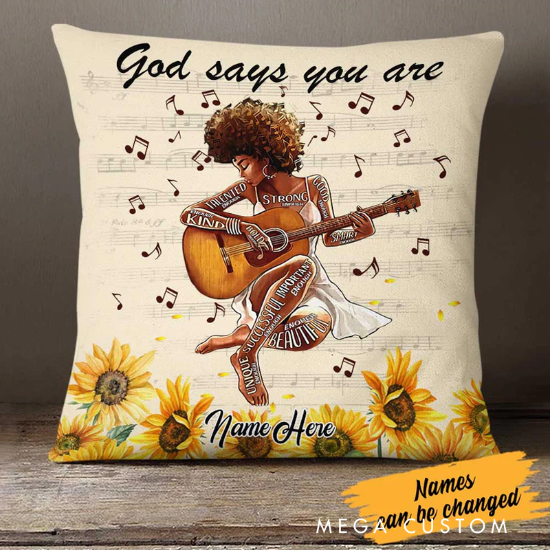 Personalized Name God Says You Are Guitar Girl Pillow