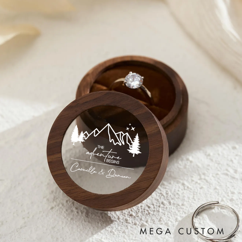 Personalized Wooden Ring Box with Name Custom Ring Box the Adventure Begins Couple Gift
