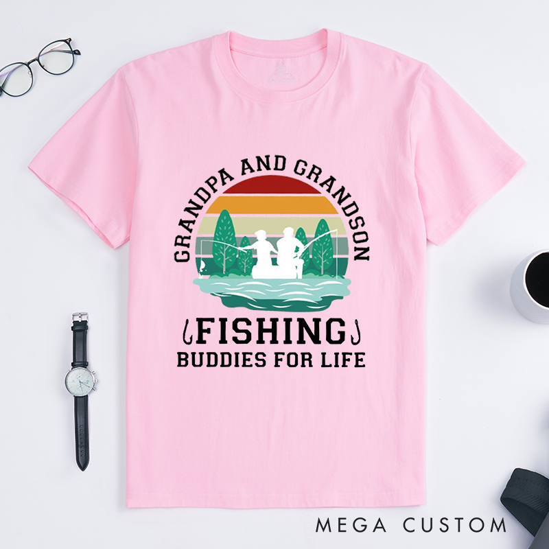 Funny Fishing T-Shirt Fishing Gifts Buddies for Life Design Comfortable Cotton T-Shirt Perfect Gift for Fishing Enthusiasts and Family Bonding