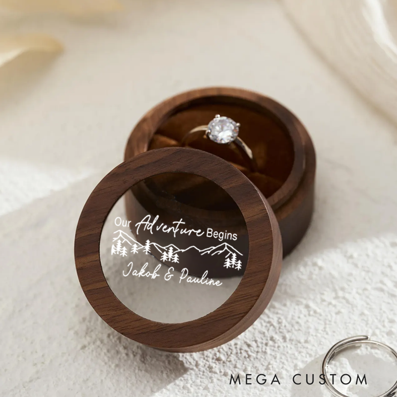 Personalized Wood Ring Box Ring Bearer Box Our Adventure Begins Couple Ring Box Couple Adventure Gift