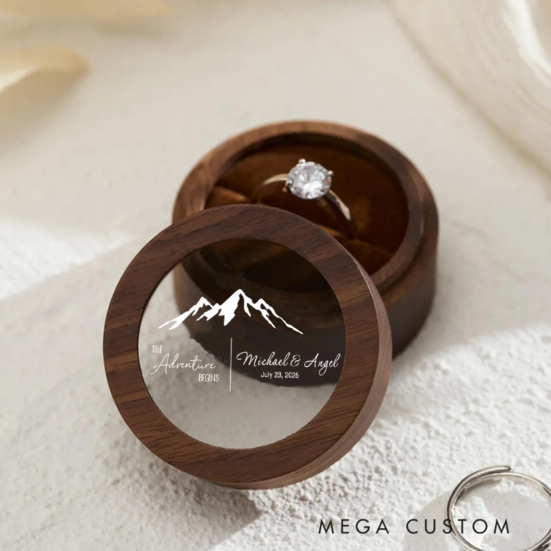 Personalized Wood Ring Box Ring Box Holder the Adventure Begins Couple Ring Box Outdoor Adventure Lover Gift