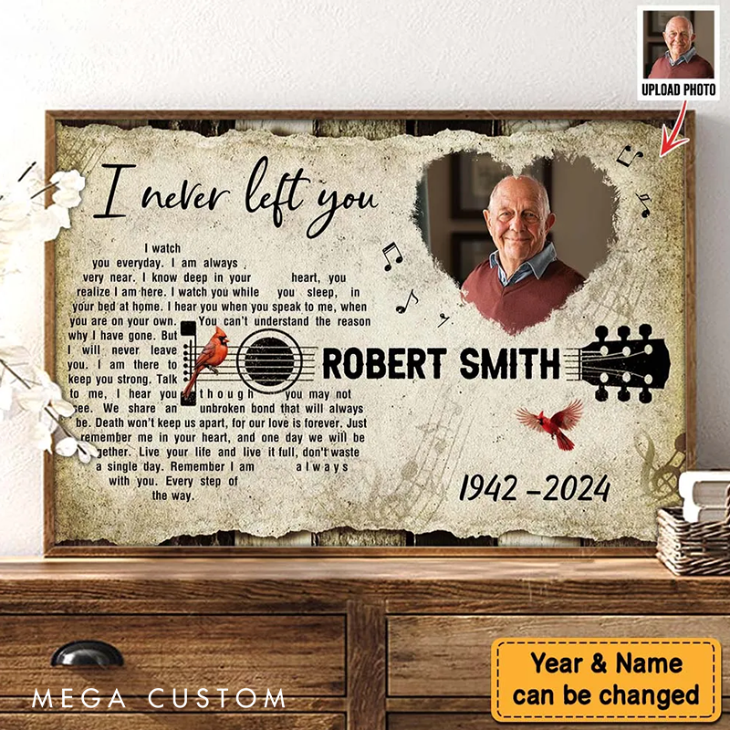 Personalized Memorial Gift With Guitar and Cardinal Music on Poster