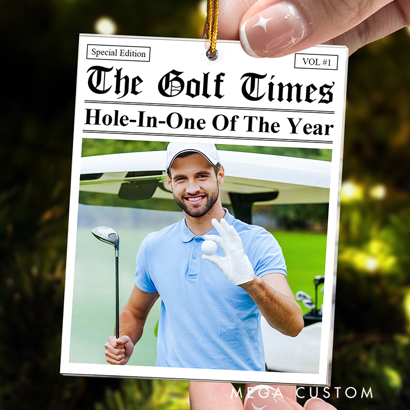 Personalized "The Golf Times" Ornament Featuring Custom Photo and Text  