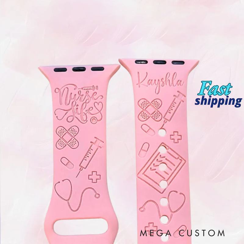Personalized Nurse-Themed Silicone Watch Band Apple Watch Band Engraved Apple Watch Band Custom Name Watch Band