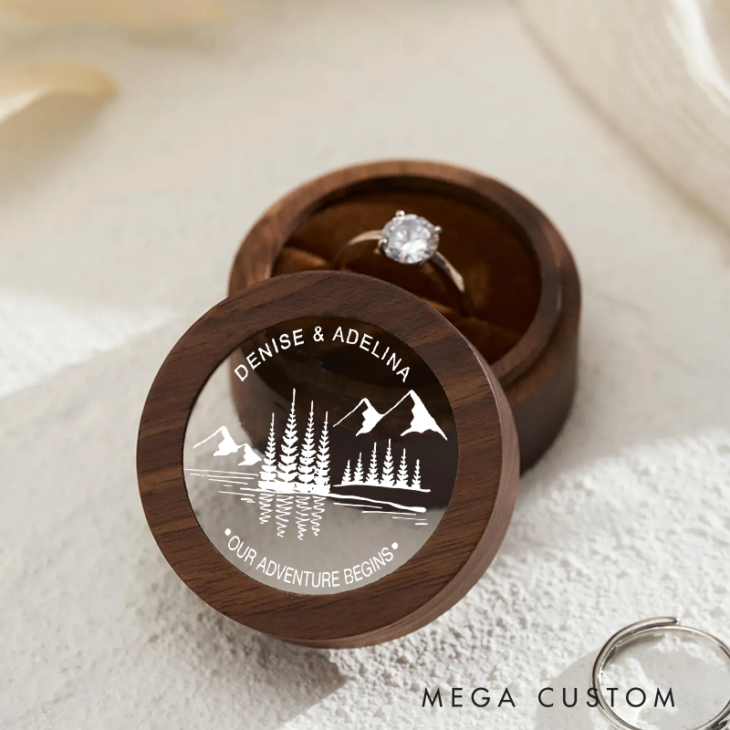 Personalized Wood Ring Box with Name Our Adventure Begins Couple Ring Box Ring Bearer Box Gift for Couple Outdoor