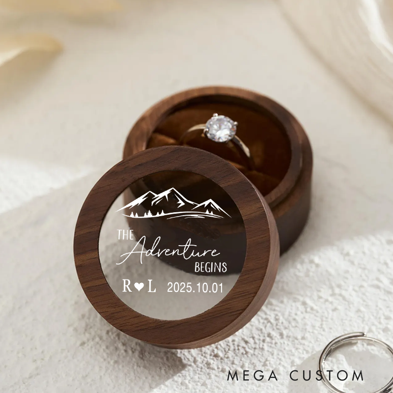 Personalized Wood Ring Box Custom Ring Box Outdoor Adventures Couple Ring Box Jewelry Box Gift for Couple
