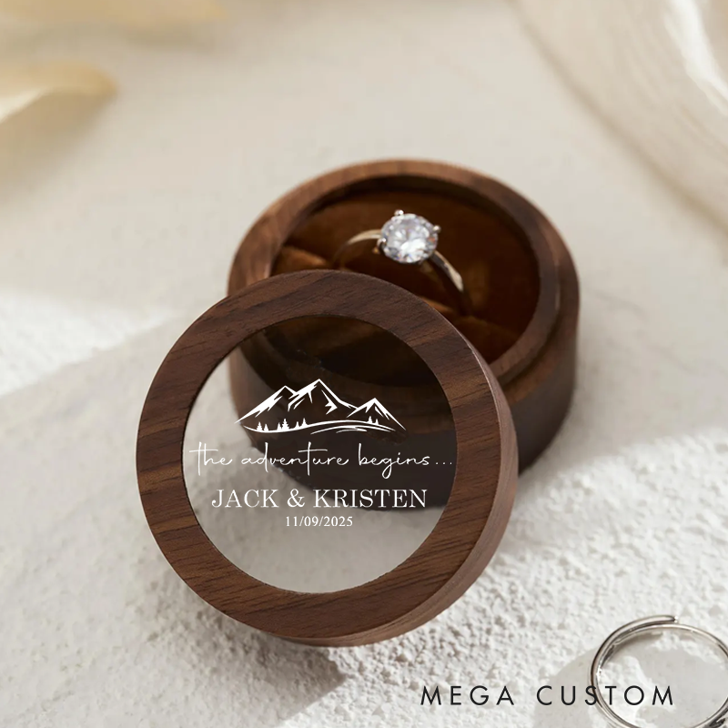 Personalized Wood Ring Box Jewelry Box Custom the Adventure Begins Couple Ring Box Gifts for Her