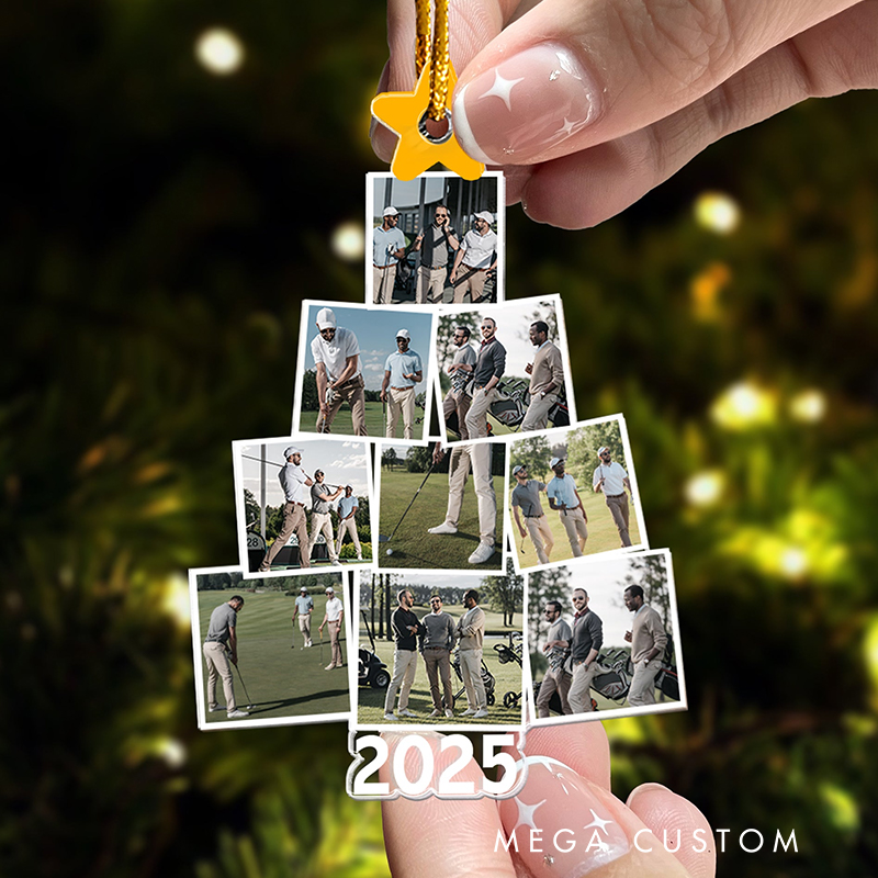 Personalized Golf Themed Holiday Ornament Featuring Custom Photos  
