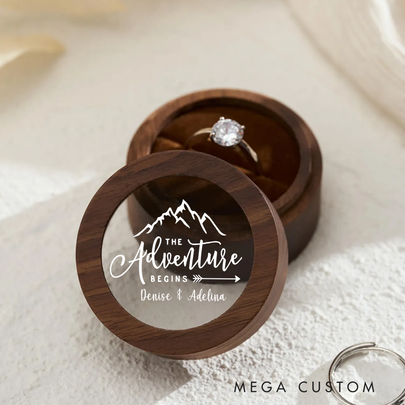 Personalized Wooden Ring Box Double Ring Box Custom Jewelry Box the Adventure Begins Couple Ring Box
