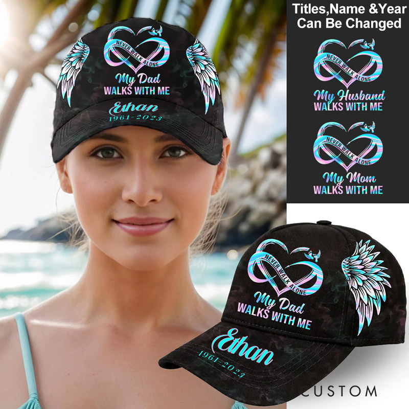 Personalized Classic Cap Memorial Never Walk Alone Baseball Cap Sympathy Gift for Loss of Loved One