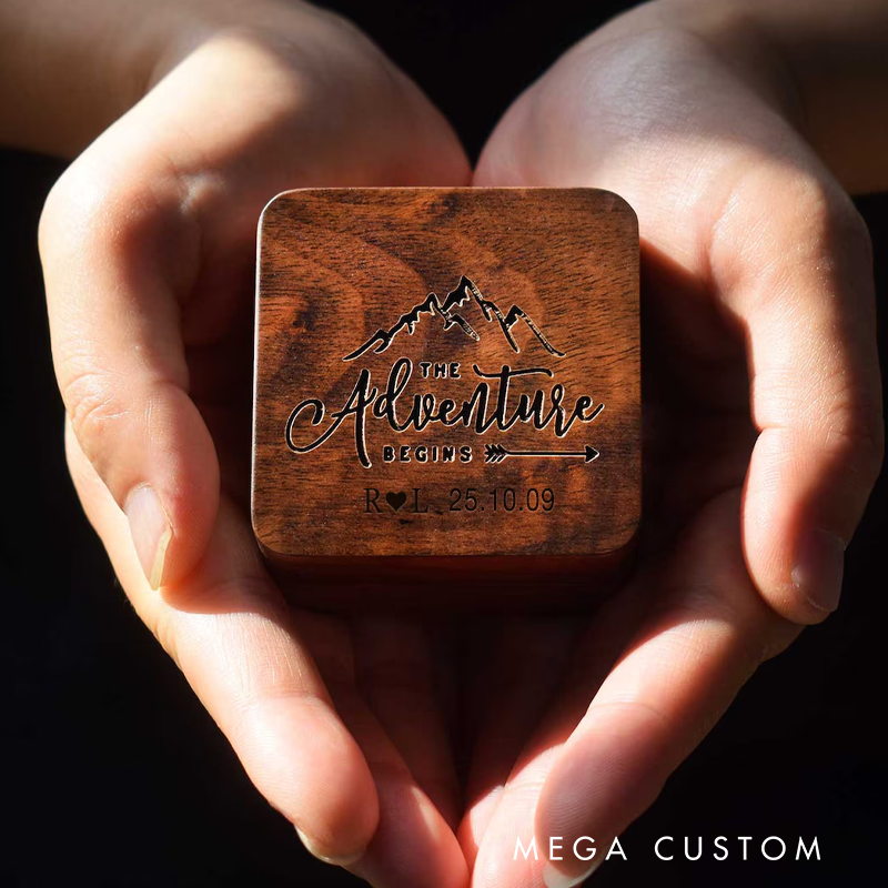 Personalized Wooden Ring Box Custom Jewelry Box Ring Bearer Box Engraved Double Ring Box Gift for Couple Outdoor