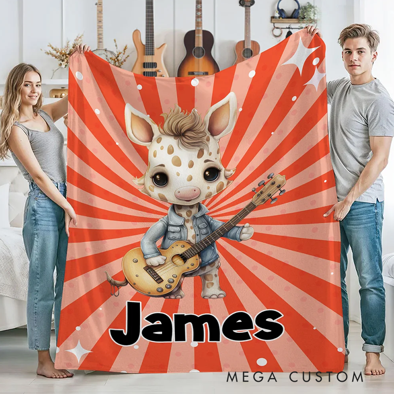 Personalized Rock Animal Multi Color Soft Throw Blanket with Name Home Decor Birthday Gift for Rock Music Lover