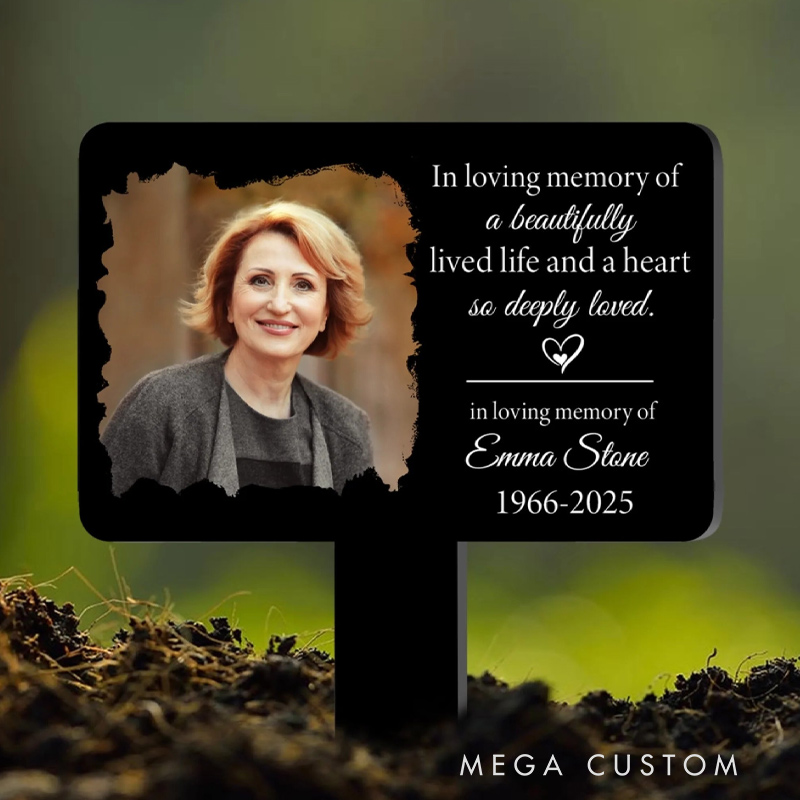 Personalized Plaque Stake In Loving Memory of a Beautifully Lived Life and a Heart So Deeply Loved Loss of Loved One Memorial Gift 
