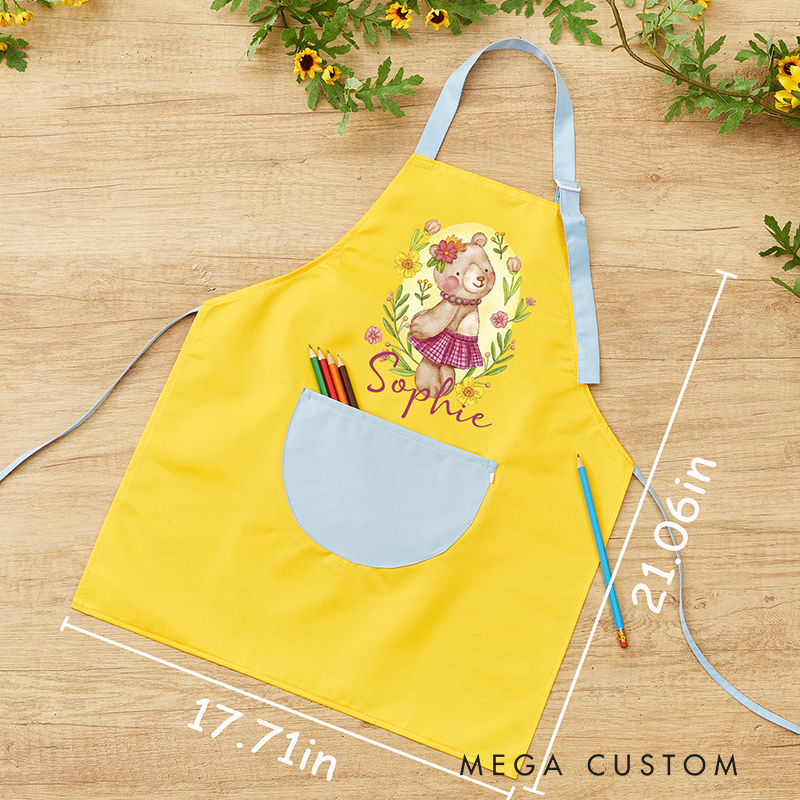 Personalized Animals Children Apron Custom Cooking Apron with Pocket Painting Apron Baking Apron Birthday Gift for Kids 