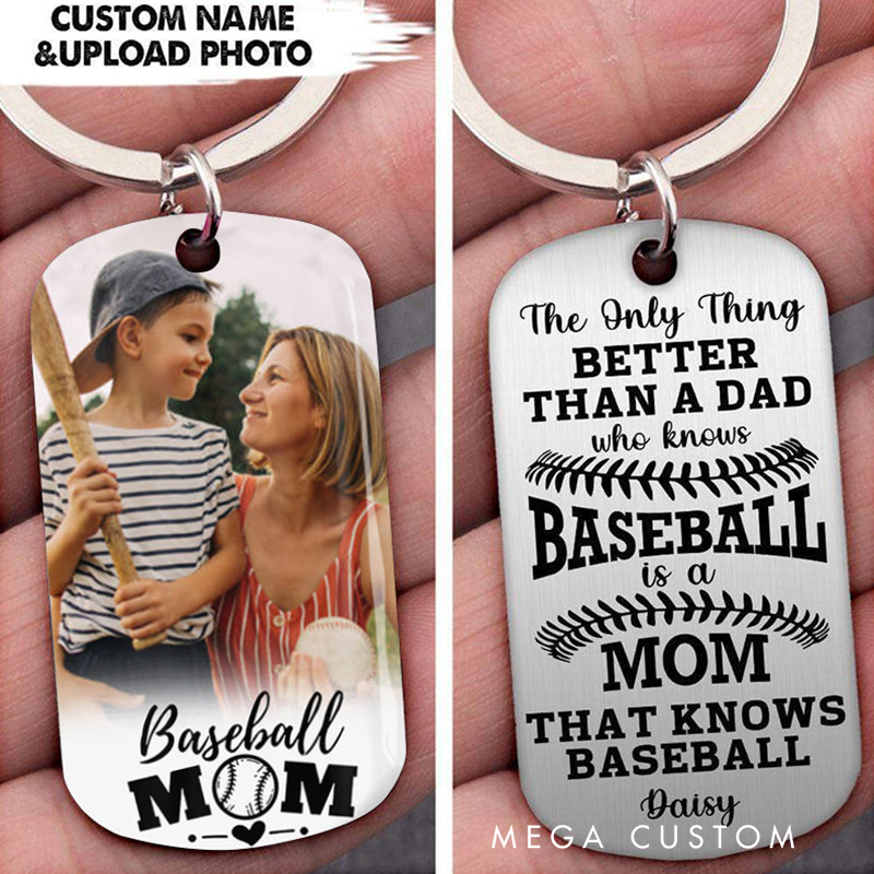 Personalized "Baseball Mom" Keychain Featuring Custom Name and Picture  