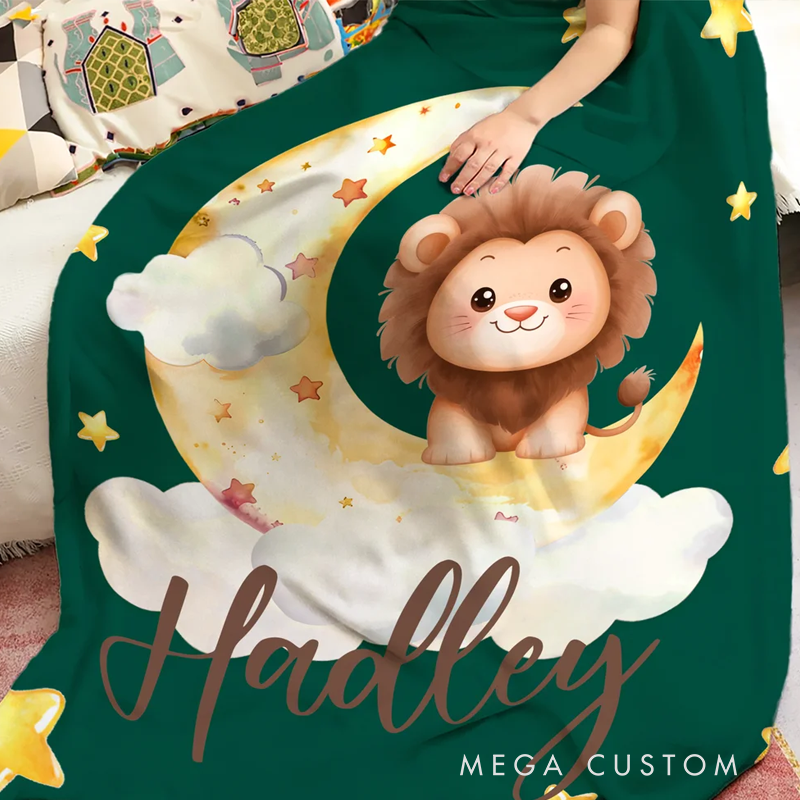 Personalized Cloud Moon Cartoon Marine Jungle Animal Soft Throw Blanket with Name Home Decor Birthday Christmas Gift for Kid Family