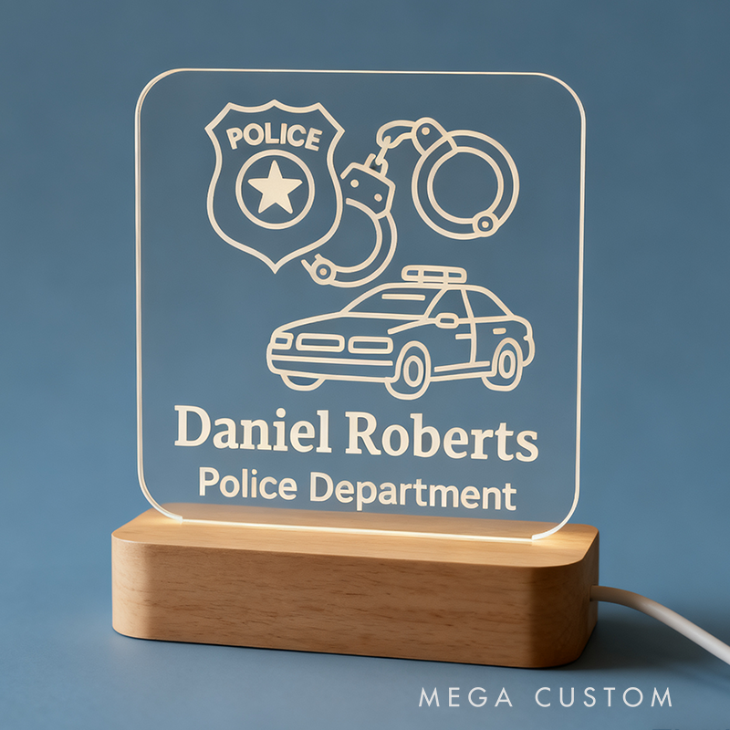 Personalized Police Officer LED Night Light Laser Engraved Acrylic LED for Police Gift