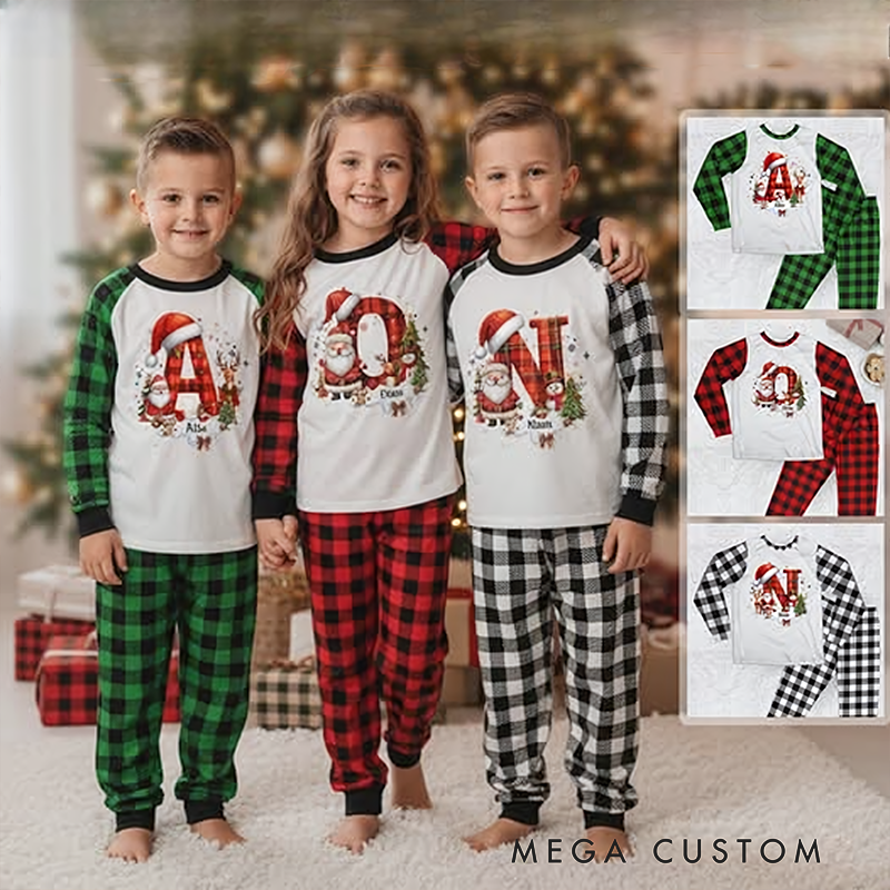 Personalized Alphabet Christmas Kids Pajama Set Birthday Gift for Boys and Girls