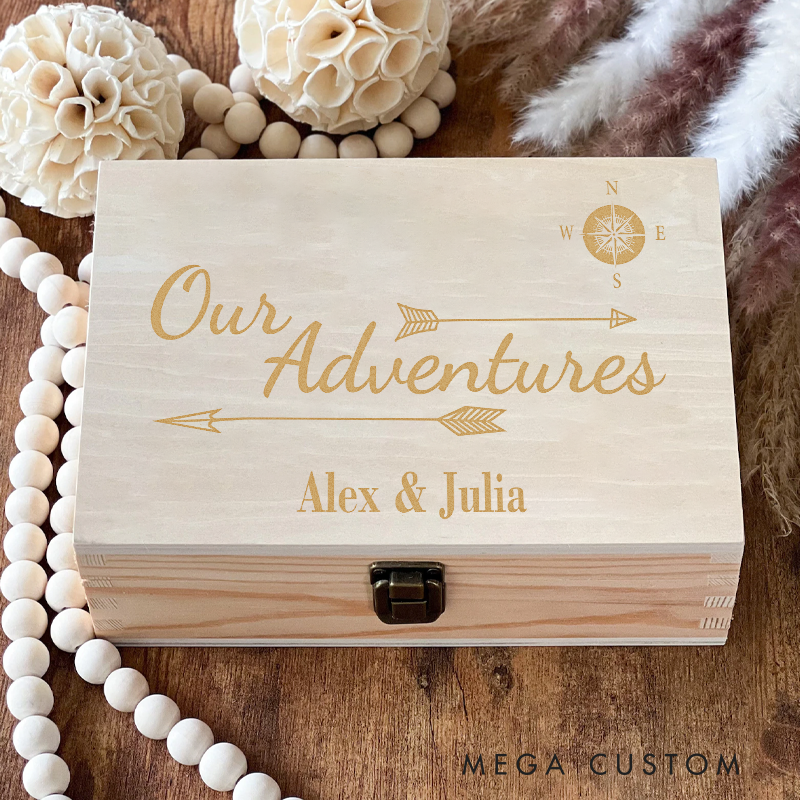 Personalized Wooden Keepsake Box Engraved Our Adventures Outdoor Anniversary Memory Box Wood Memory Box Gift for Outdoor Lover