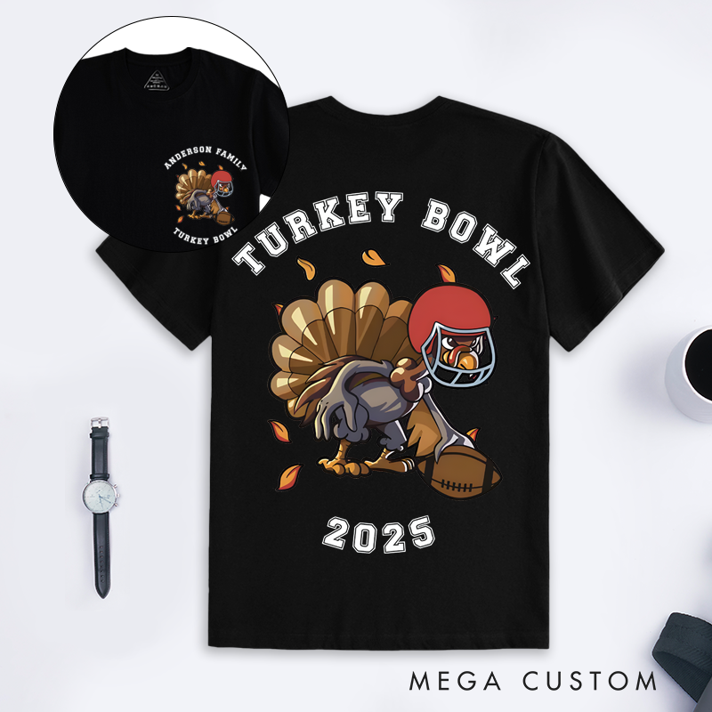 Personalized Turkey Bowl T-Shirt Custom Family Name and Year Thanksgiving Football Shirt