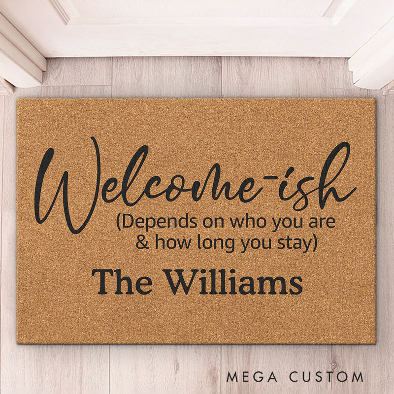 Funny Personalized Welcome Mat for New Home Custom Family Doormat Perfect Housewarming Gift for Entryway Decor Durable Indoor Outdoor Floor Rug with Humor