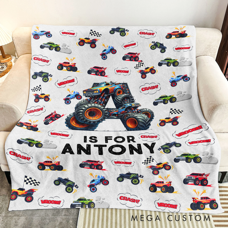 Monster Truck, Unicorn, Astronaut Letter - Personalized Blanket