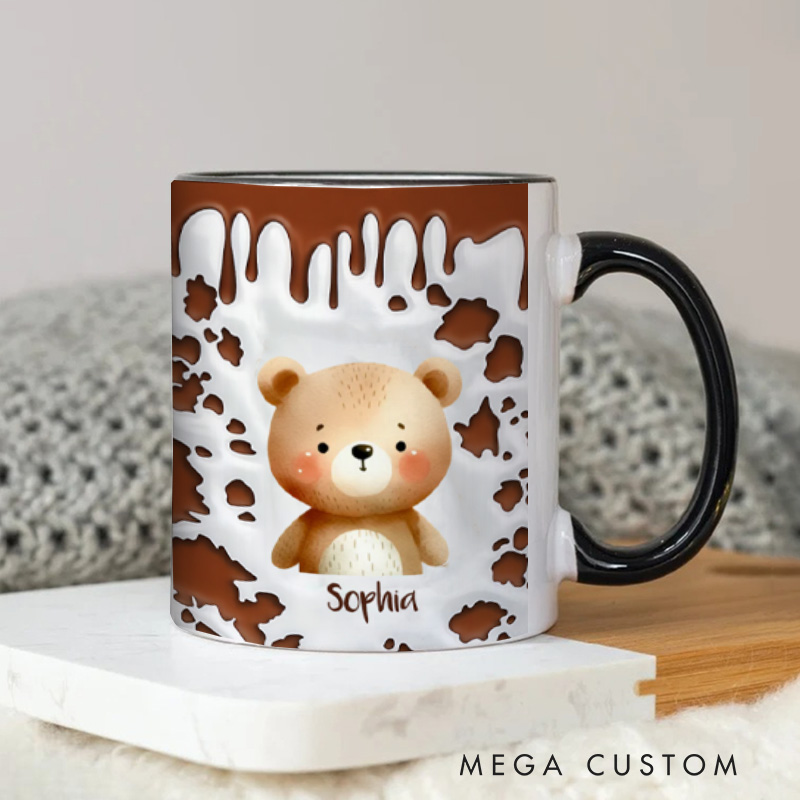Personalized Animals Delight Mug with Adorable Chocolate Splash Design and Custom Name 3D Inflated Effect Printed Mug
