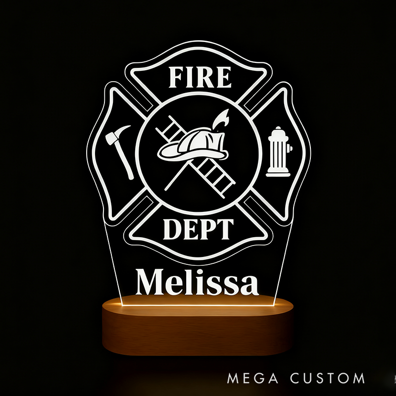Personalized Fire Department LED Night Light Laser Engraved Acrylic LED for Fireman Gift