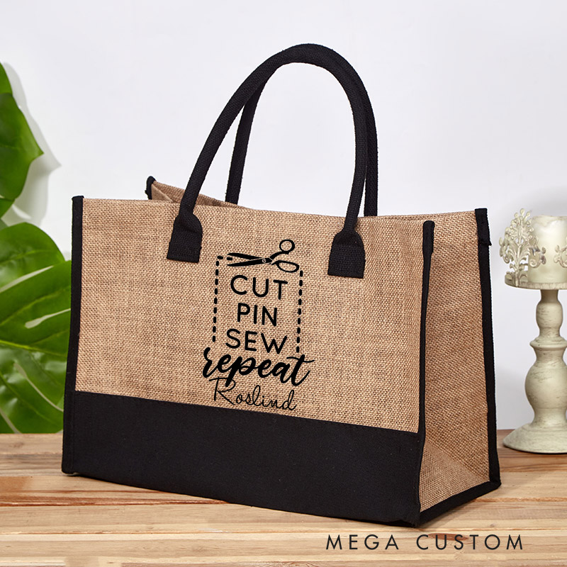 Personalized Cut Pin Sew Repeat Tote Bag Funny Sew Bag Sewciopath Bag Sewing Lover Bag Quilter Gift