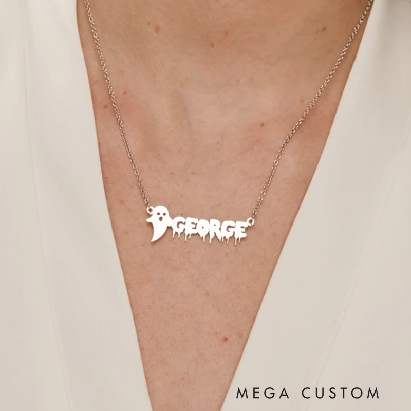 Personalized Gothic Name Plate Necklace Halloween Gift for Women