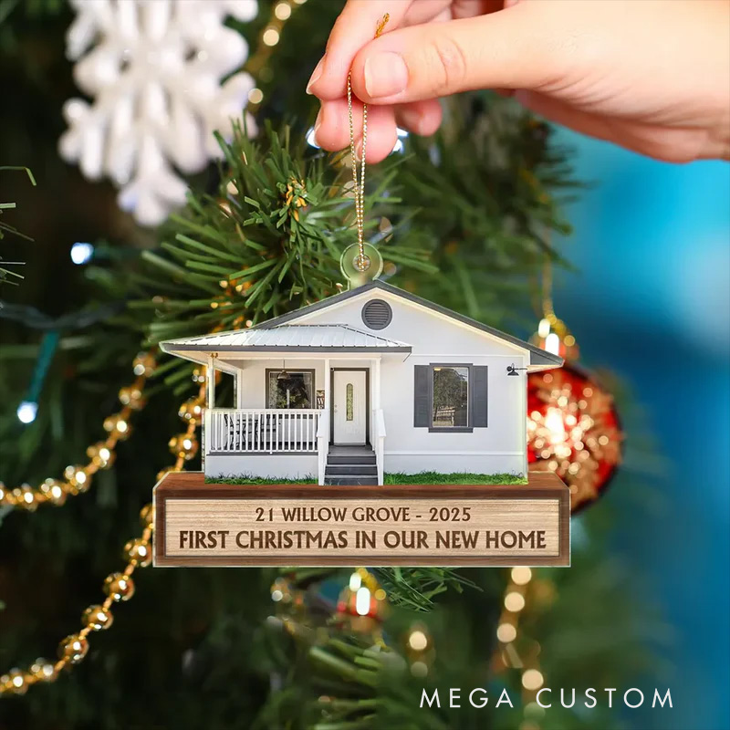 Personalized Photo First Christmas In Our New House Custom Cutout Acrylic Ornament  2025 New Homeowner Decoration Customized Keepsake for Christmas