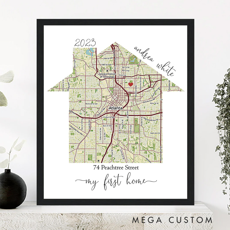 Personalized First Home Map Print Custom Home Map Housewarming Gift New Homeowner Wall Art
