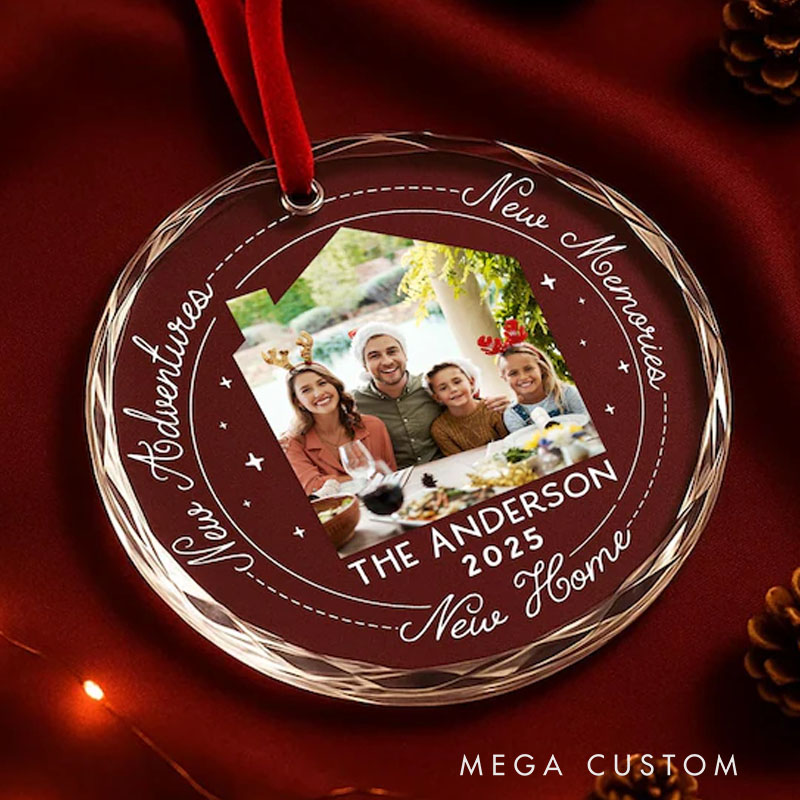 Personalized First Christmas in New Home Ornament Custom Family Photo Glass Keepsake New House Holiday Gift for Homeowners 2025