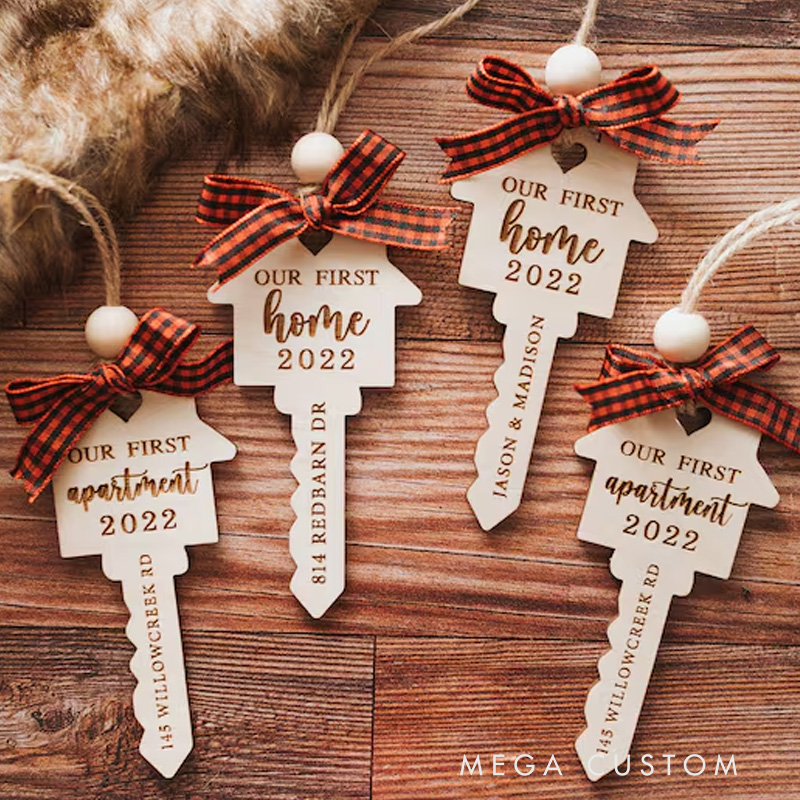 Personalized First Home Ornament Our First Christmas New Home Gift Housewarming Gift Christmas Ornament First Home Gift Wood Key Ornament