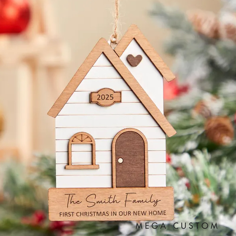 Personalized First Christmas in Our New Home Wooden Ornament Custom Housewarming Keepsake 2025 Engraved Holiday Decoration for New Homeowners