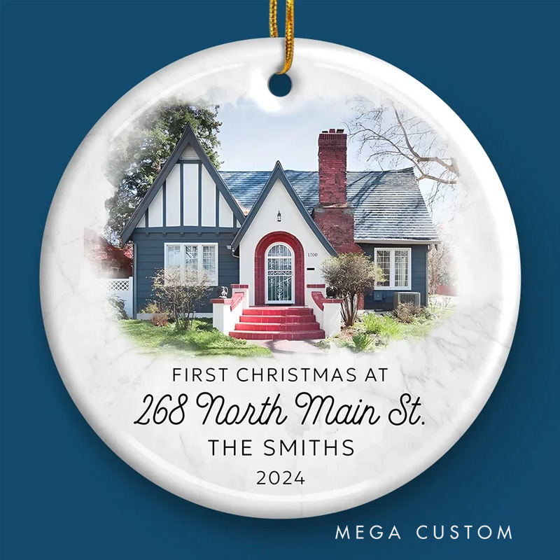 Personalized Photo There's Snow Place Like Home Family Custom Ornament Ceramic Round Shaped Christmas Gift For Family Members First Christmas