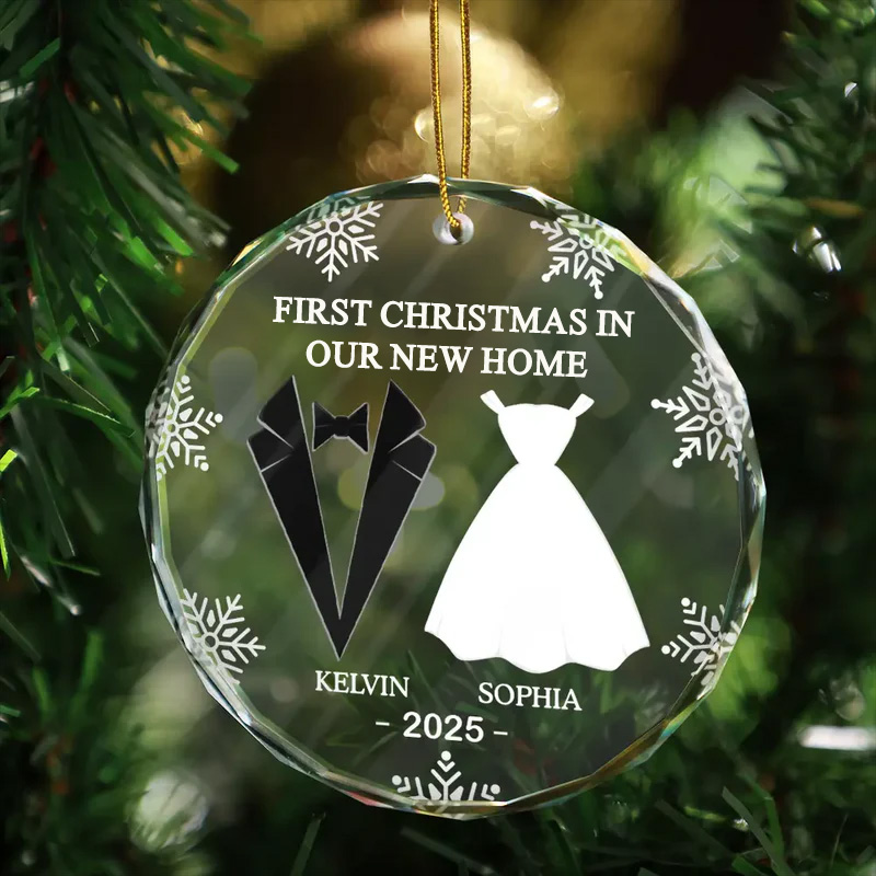 Personalized First Christmas As Married Couples Custom Heart Shaped Glass Ornament