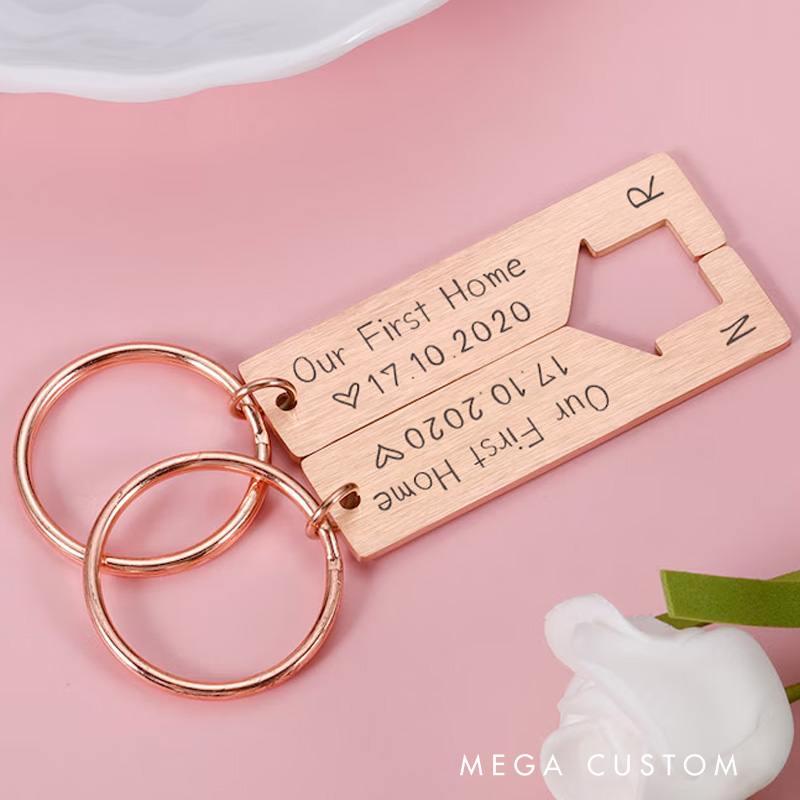 Personalized 2 Pcs Puzzle Key chain Custom Date and Initial Couple Keyring Our First Home Matching Couple Gift Anniversary Gift for Boyfriend