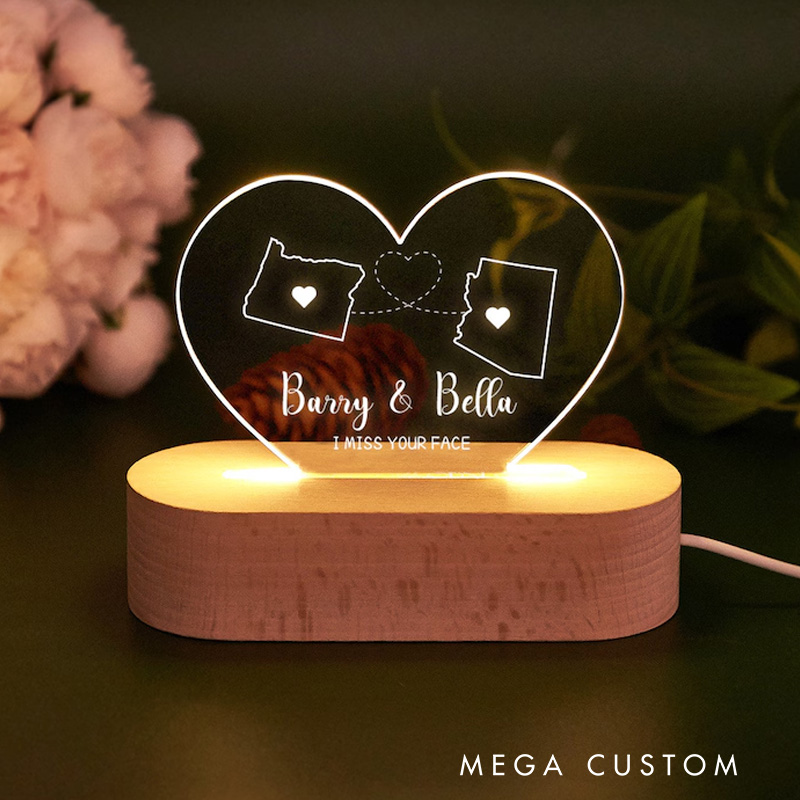 Personalized LED Heart Night Light for Long Distance Relationship New Home Gift Custom Two-State Map Night Light