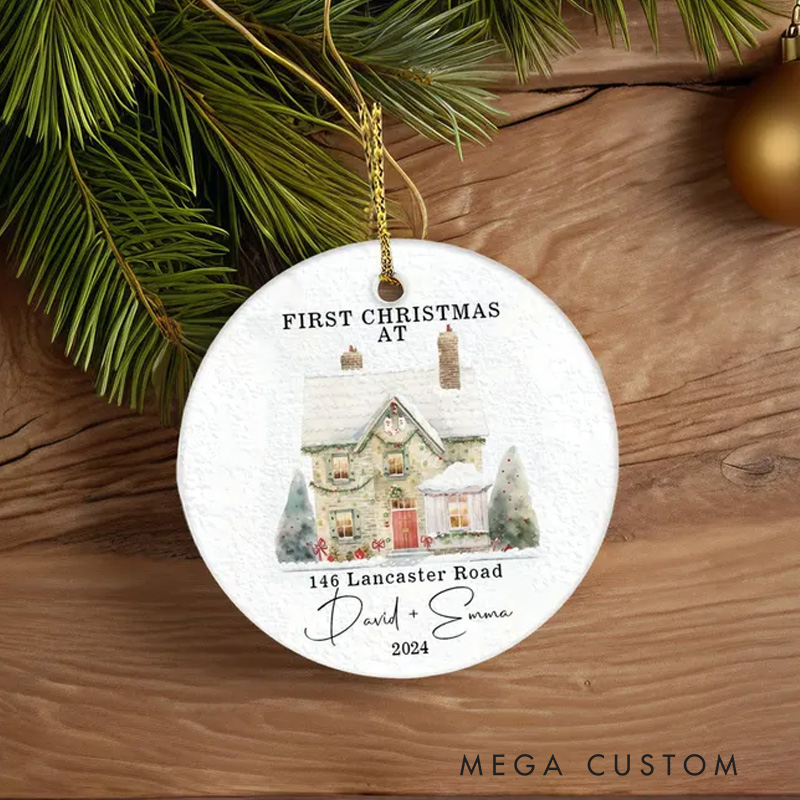 Personalized First Christmas Couple Ornament Couples Home Ornament First Christmas at Address in New Home House Custom House Ornament New Home Ornament