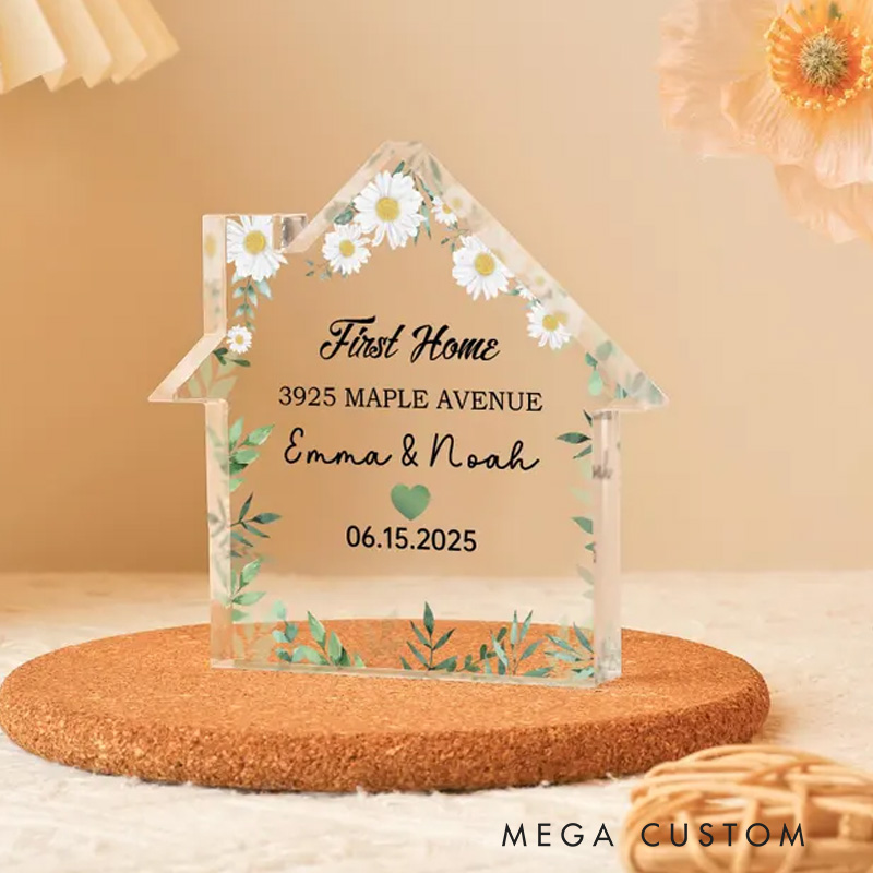 Personalized First Home Gift with Location Gift for New Couples House Shape Acrylic Block New Home Gifts Plaque Gift for New Homeowners