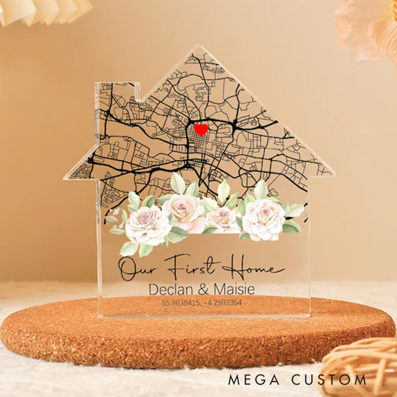 Personalized Housewarming Gift Custom Home Map First Home Gift Location Housewarming Gift Moving Present House Shape Plaque Block Gift