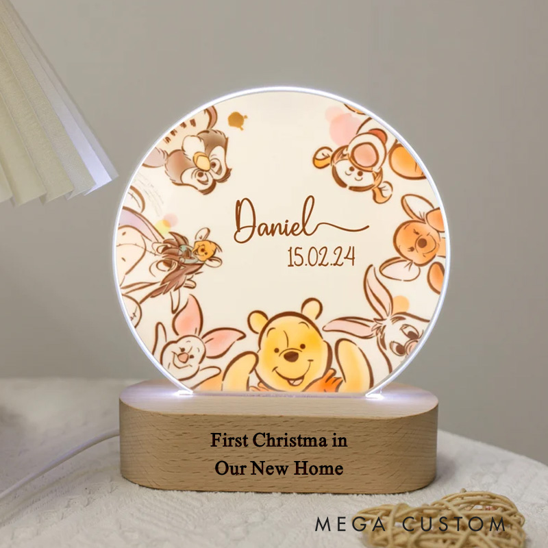 Personalized First Christmas in Our New Home LED Night Light Custom Cute Character Design with Name and Date Perfect for Housewarming Gift