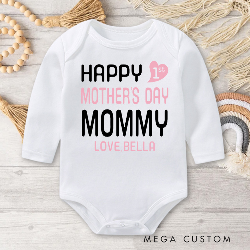 Personalized Happy First Mother's Day Typography with Love from for Mommy Baby Bodysuit